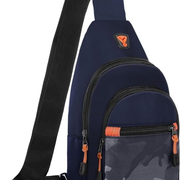 Navy Blue Lightweight Sling Backpack - Stylish Crossbody Daypack with Camouflage - Picture 1 of 6